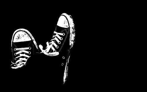 Black and white sneakers, black and white converse all star low top sneakers, minimalistic, 1920x1200, sneaker, shoelace, HD wallpaper HD wallpaper