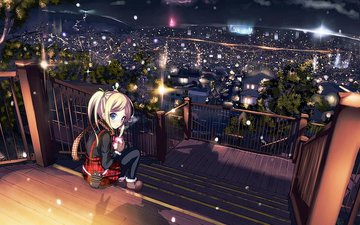 Anime Girls, Stadt, Nacht, Ansicht, Lichter, Anime Girls, Stadt, Nacht, Ansicht, Lichter, 1920x1200, HD-Hintergrundbild