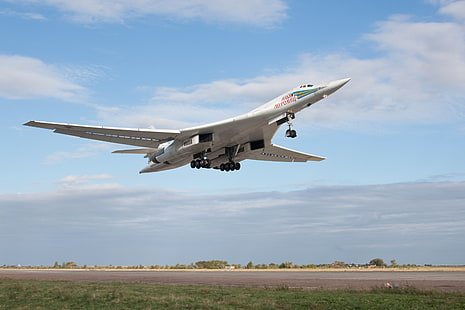 白い飛行機、空、上昇、戦略的、The Tu-160、超音速、爆撃機、「ホワイトスワン」、 HDデスクトップの壁紙 HD wallpaper