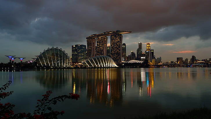 Singapore, Marina Bay Sands, casinò, Singapore Marina Bay Sands, casinò, Singapore, Marina Bay Sands, notte, Sfondo HD