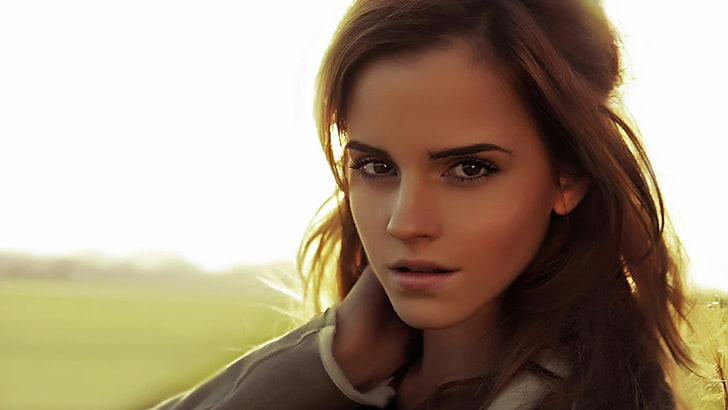 top gris de mujer, Emma Watson, mujeres, mirando al espectador, actriz, Fondo de pantalla HD