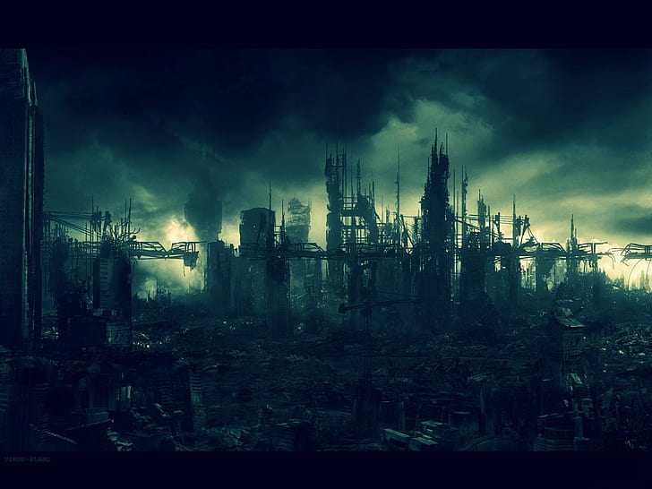 ilustrasi kota hancur, Cityscape, Wallpaper HD