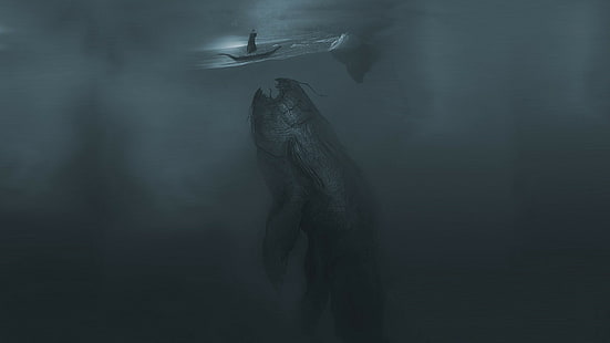Arte de fantasía, criatura, submarino, barco, ilustraciones de monstruos marinos, arte de fantasía, criatura, submarino, barco, Fondo de pantalla HD HD wallpaper