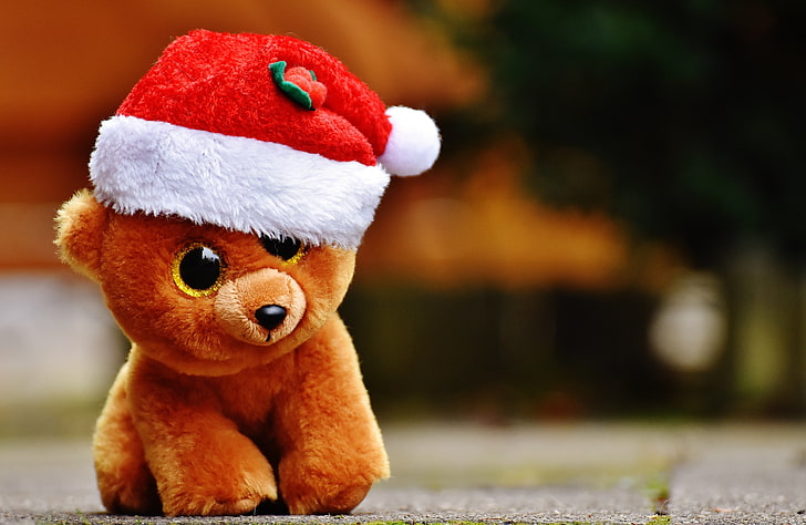 brown bear plush toy, toy, teddy bear, christmas, HD wallpaper