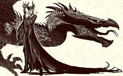 Maleficent - Sleeping Beauty, maleficent and dragon illustration, bajki, 1920x1200, disney, śpiąca królewna, maleficent, Tapety HD HD wallpaper