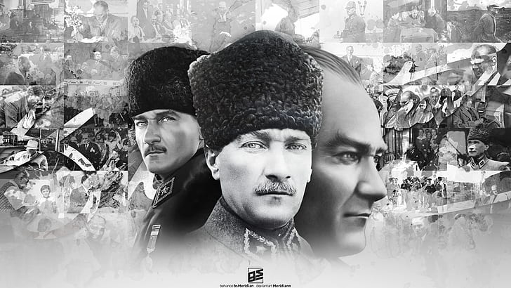 Мустафа Кемаль Ататюрк, монохромный, мужское, лицо, HD обои