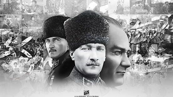 Mustafa Kemal Atatürk, monocromo, hombres, cara, Fondo de pantalla HD HD wallpaper