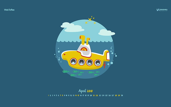 Żółta łódź podwodna Kalendarze kwietnia 2018, Tapety HD
