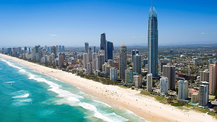 Gold Coast, Surfers Paradise, Queensland, Australia, playa, ciudad, paisaje urbano, rascacielos, Fondo de pantalla HD