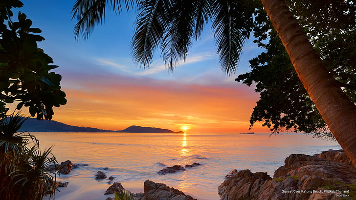 Coucher de soleil sur la plage de Patong, Phuket, Thaïlande, plages, Fond d'écran HD