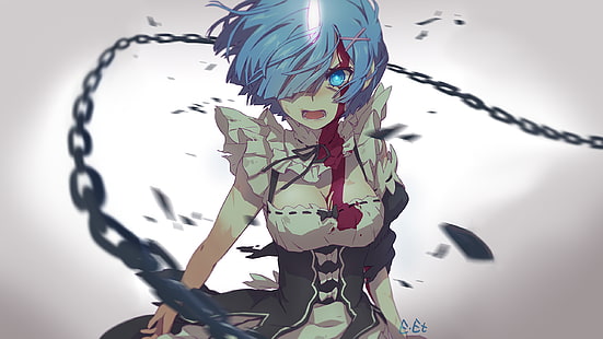 rem, angry expression, chains, Re:Zero kara Hajimeru Isekai Seikatsu, Anime, HD wallpaper HD wallpaper