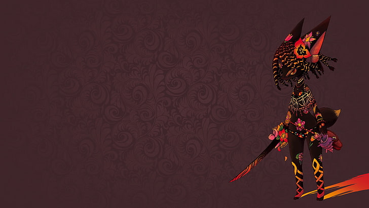 textile floral noir et rouge, oeuvre d'art, art numérique, minimalisme, épée, coloré, art fantastique, Fond d'écran HD