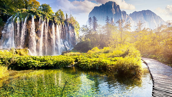 自然、水、滝、反射、自然保護区、水の機能、荒野、木、水路、国立公園、風景、クロアチア、プリトヴィチェ湖群国立公園、プリトヴィチェ、ヨーロッパ、 HDデスクトップの壁紙 HD wallpaper