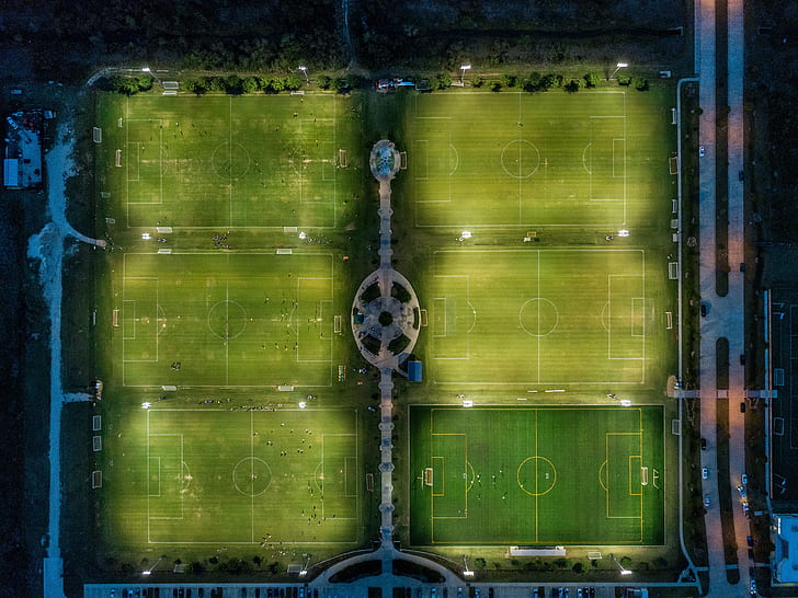 photographie, football, terrain de football, vue de dessus, Fond d'écran HD