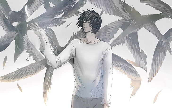 L Death Note character illustration, Death Note, raven, Lawliet L, anime,  HD wallpaper | Wallpaperbetter