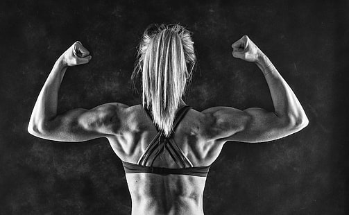 músculos, esporte, esportes, musculação, mulheres, monocromático, HD papel de parede HD wallpaper