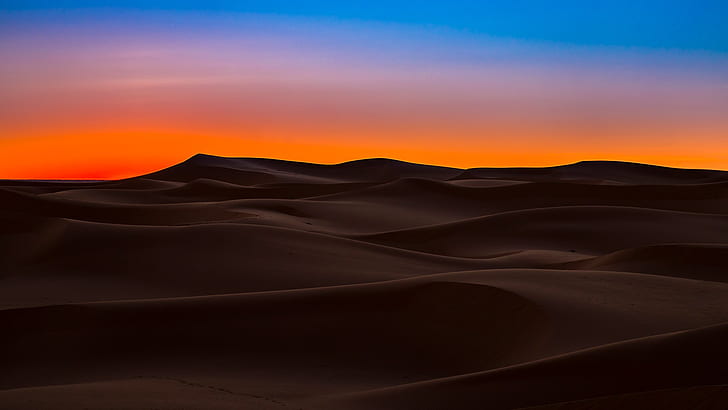 alam, lanskap, pasir, bukit pasir, langit, matahari terbenam, langit cerah, Sahara, gurun, Aljazair, Wallpaper HD