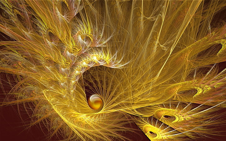 Ilustración abstracta amarilla, espiral, bola, rotación, línea, Fondo de pantalla HD