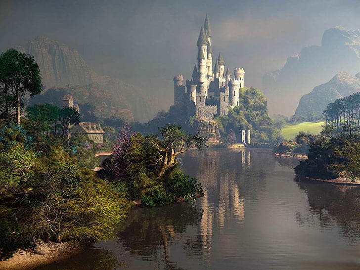 Der Herr der Ringe, Schloss, See, Landschaft, HD-Hintergrundbild
