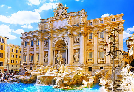 bâtiment en béton beige, ville, Italie, Rome, fontaine de Trevi, fontaine de Trevi, Fond d'écran HD HD wallpaper