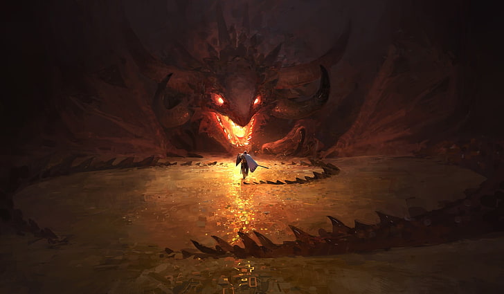 dragon illustration, fantasy art, dragon, HD wallpaper