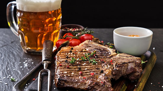 steak, viande, nourriture, boeuf, aliments d'origine animale, bière, barbecue, rosbif, Fond d'écran HD HD wallpaper