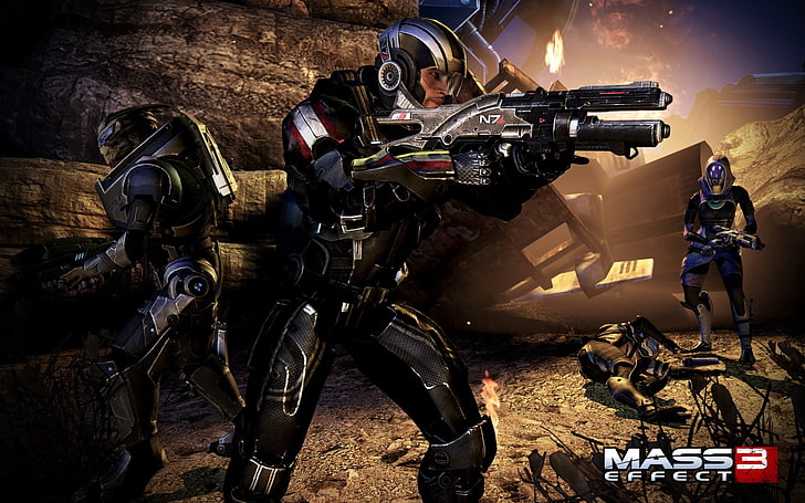 Illustrazione di Mass Effect 3, effetto di massa, shepard, tali, garrus, Sfondo HD