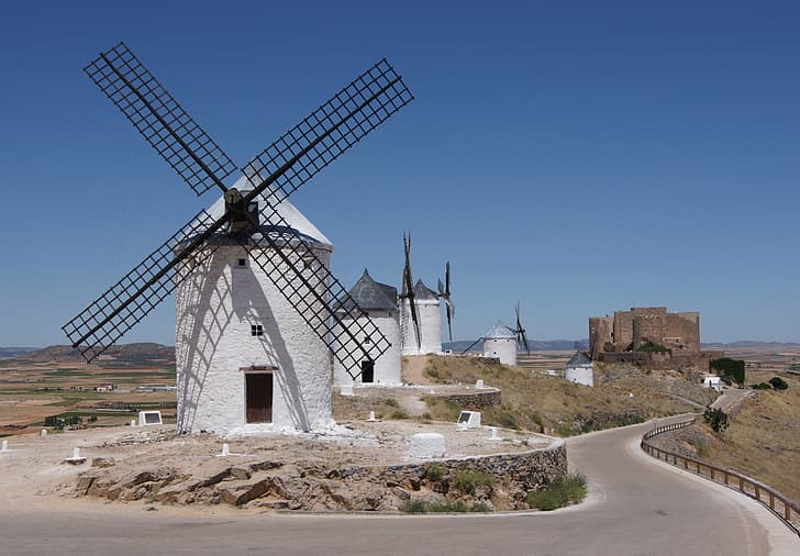 camino, molinos de viento, España, wellnice, Fondo de pantalla HD