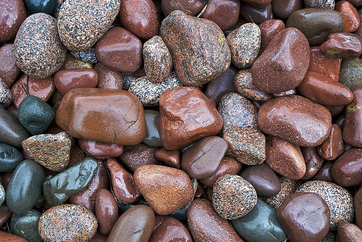 Kiesel, Steine, Farbe, braune Steine, Farbe, Ufer, Steine, Kiesel, HD-Hintergrundbild