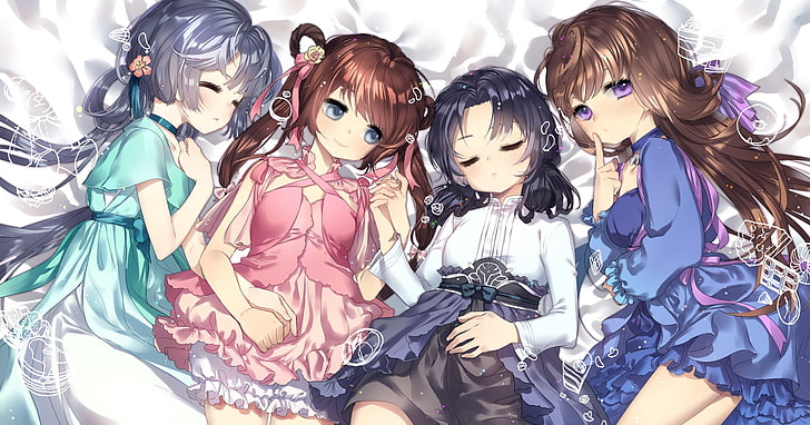 الفتيات أنيمي ، النوم ، اللباس ، الاستلقاء ، لولي ، أنيمي، خلفية HD