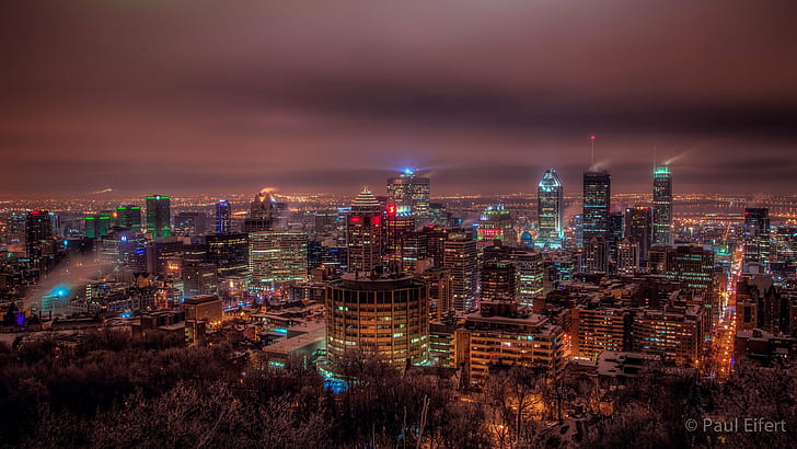 building, canada, cities, light, montreal, monuments, night, quebec, HD wallpaper