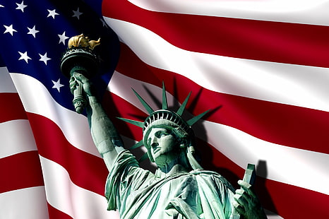 Празник, 4 юли, американско знаме, знаме, статуя на свободата, HD тапет HD wallpaper