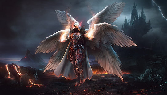  wings, angel, dark, armor, Seraphim, HD wallpaper HD wallpaper