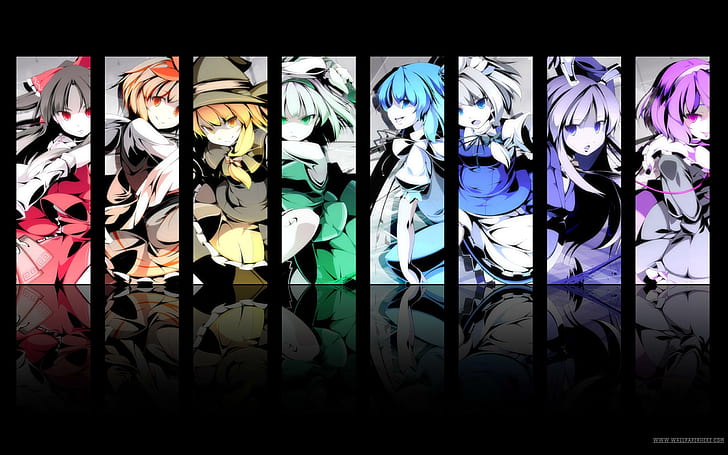 Touhou-Projekt, Regenbogenfarben, bunt, Mädchen, Logo, dunkel, Anime, Touhou-Projekt, Freunde, Szene, Magie - Mädchen, HD-Hintergrundbild
