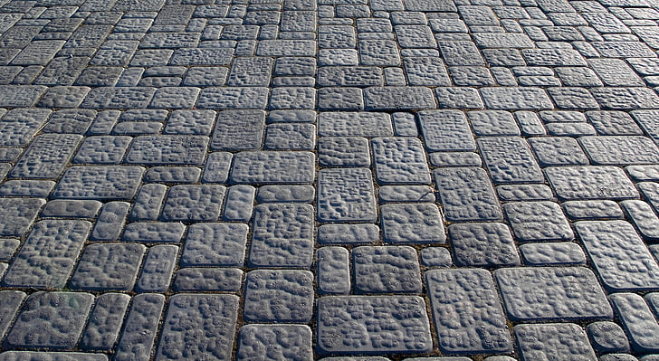 piso de concreto cinza, pedras, pavimentação, calçada, HD papel de parede
