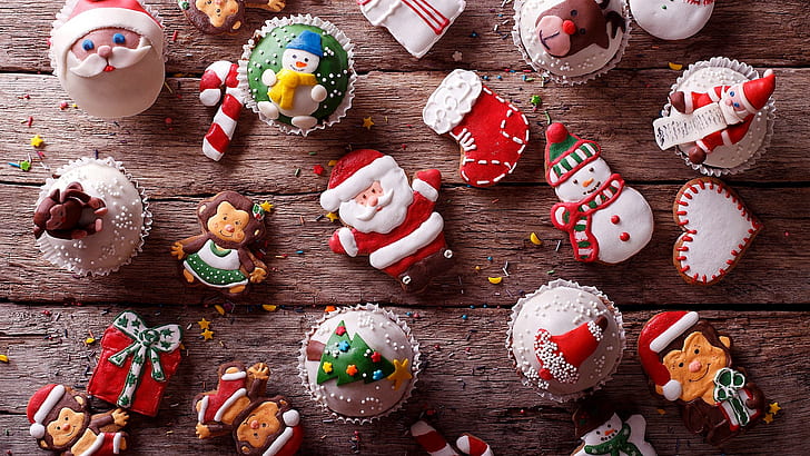 hidangan penutup, hari natal, coklat, memanggang, manis, lebkuchen, dekorasi natal, roti jahe, natal, gula-gula, cupcakes, cupcake, Wallpaper HD