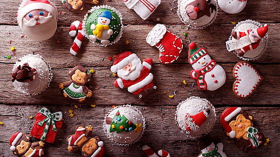 デザート、クリスマス、チョコレート、ベーキング、甘さ、レブクーヘン、クリスマスデコレーション、ジンジャーブレッド、クリスマス、菓子、カップケーキ、カップケーキ、 HDデスクトップの壁紙 HD wallpaper