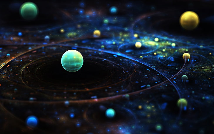 илюстрация на слънчева система, фотография със селективен фокус на планета, смяна на наклон, космос, планета, цифрово изкуство, свят, наука, вода, вселена, HD тапет