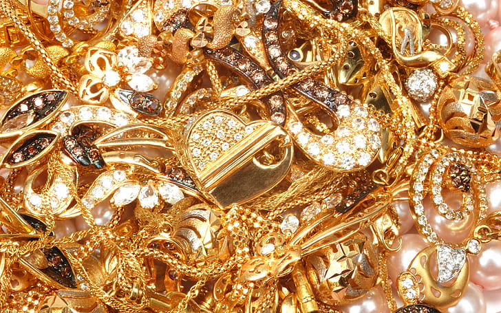 diamond, gold, jewel, jewelry, HD wallpaper