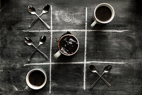 ferramenta de metal preto e cinza, xícara, café, colher, HD papel de parede HD wallpaper