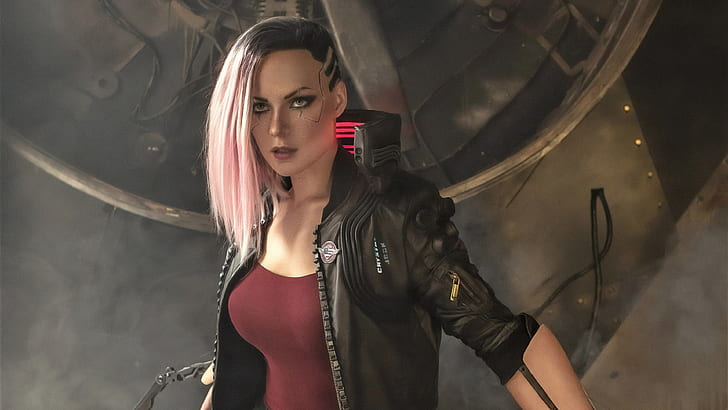 Videospel, Cyberpunk 2077, Cyborg, Girl, Pink Hair, HD tapet