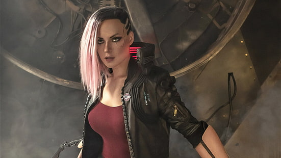 Videospel, Cyberpunk 2077, Cyborg, Girl, Pink Hair, HD tapet HD wallpaper