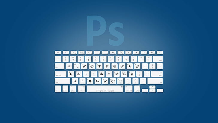 Adobe, Photoshop, blu, tasti, scorciatoie, tastiere, sfondo blu, Sfondo HD