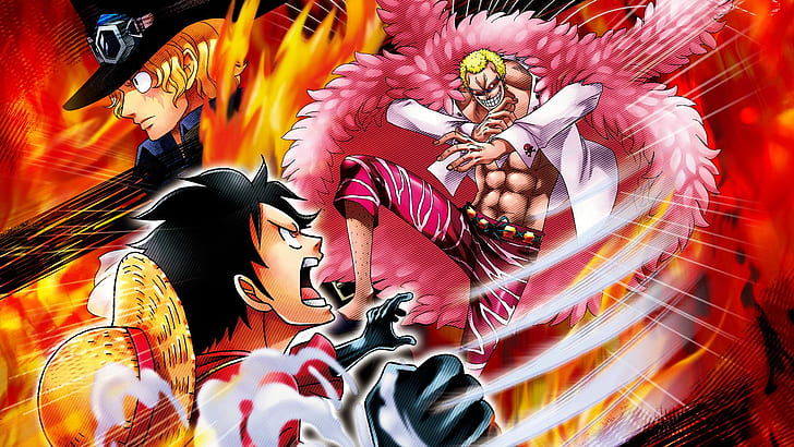 Anime, One Piece, Donquixote Doflamingo, Monkey D. Luffy, Sabo (One Piece), Wallpaper HD