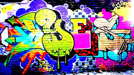 разноцветные граффити, граффити, яркие цвета, многоцветные, HD обои HD wallpaper