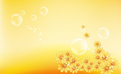 Żółte kwiaty i bąbelki, żółte słoneczniki, Aero, grafika wektorowa, żółty, kwiaty, bąbelki, Tapety HD HD wallpaper