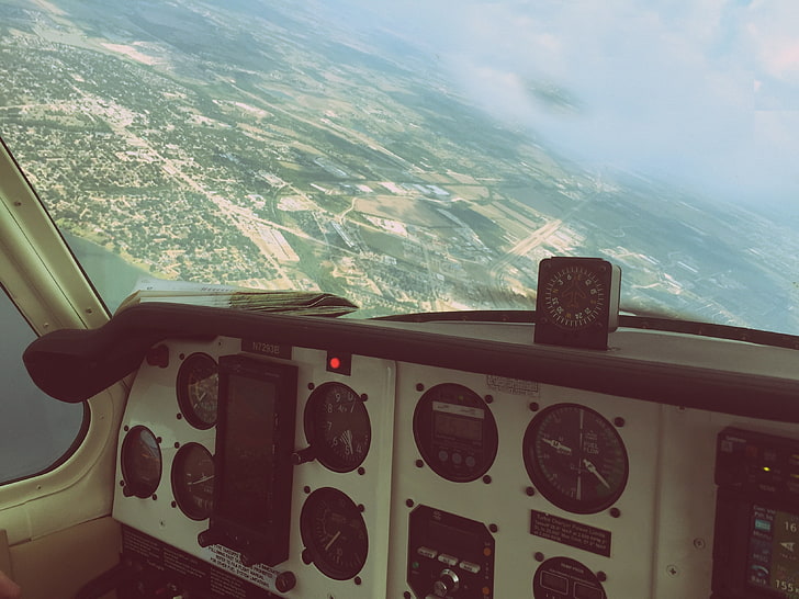 tableau de bord avion blanc, cockpit, avion, panneau, ciel, Fond d'écran HD