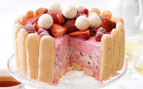 Gâteau dessert, fraises, aliments sucrés, Dessert, Gâteau, Fraises, Sweet, Nourriture, Fond d'écran HD HD wallpaper