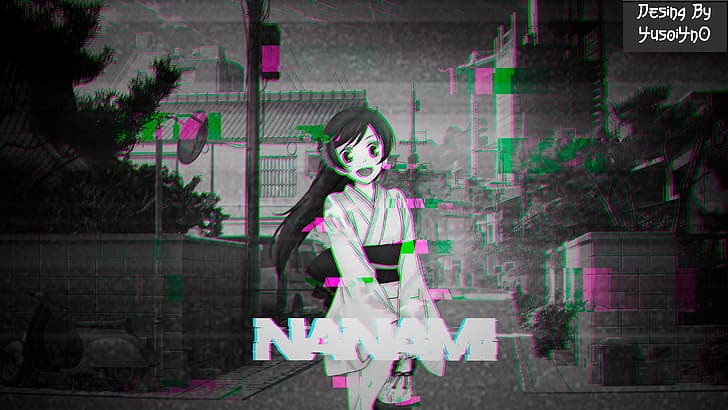 Kamisama Hajimemashita, Glitch-Kunst, schwarzes Haar, Anime-Mädchen, HD-Hintergrundbild