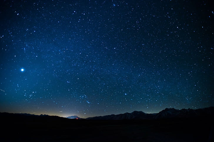 space landscape silhouette stars night hill sky, HD wallpaper